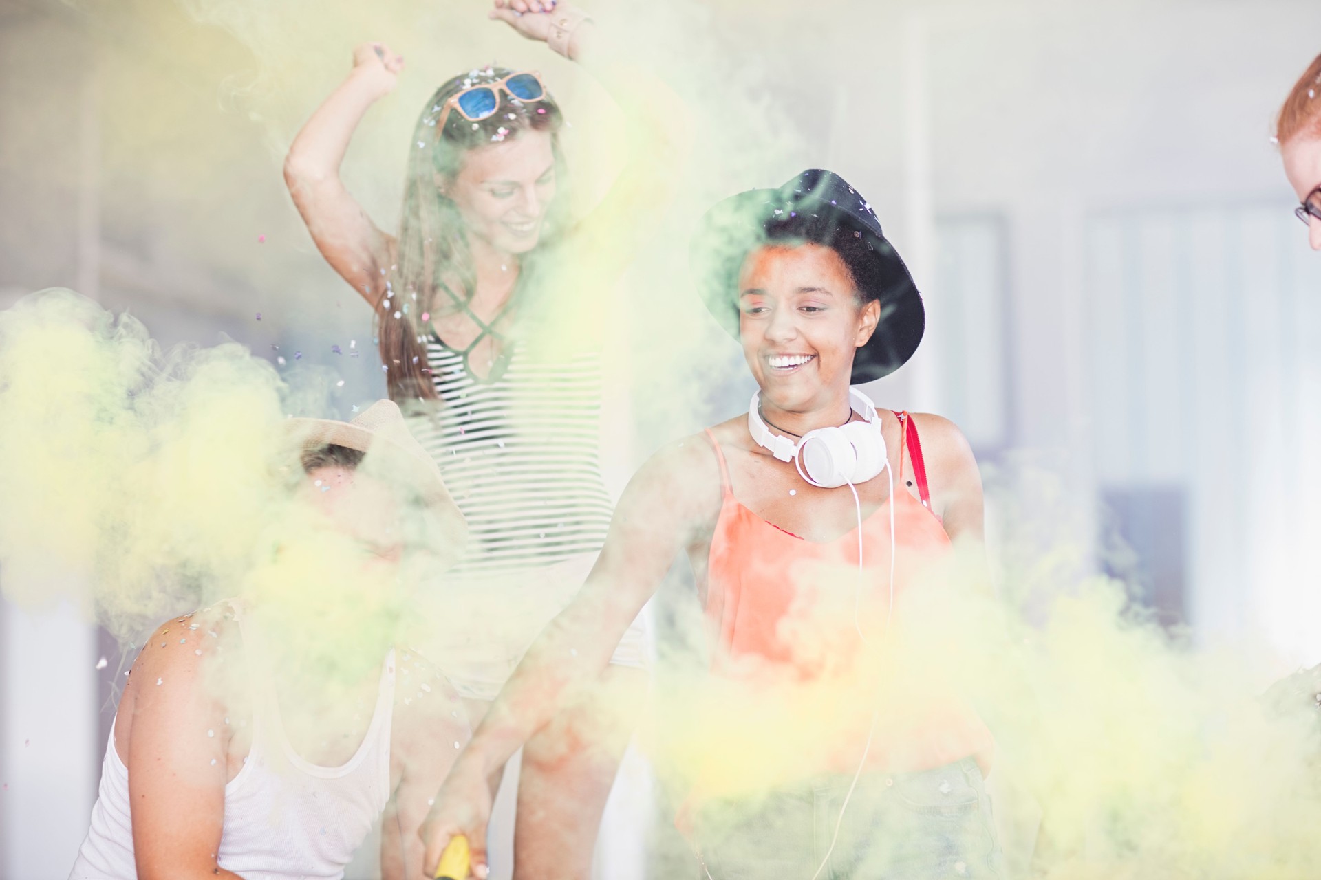 Group of happy teenage friends hanging out and having fun